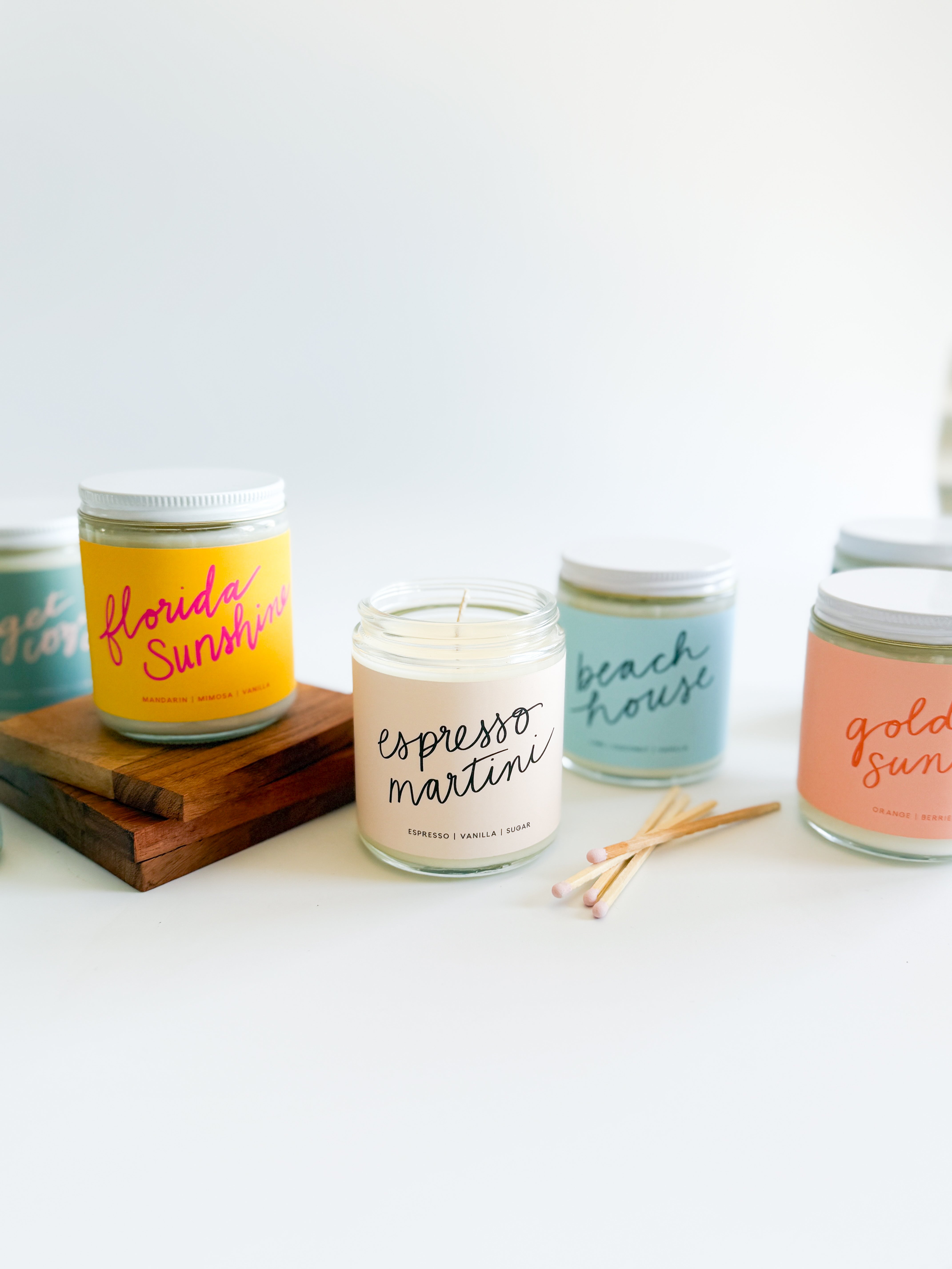 Espresso Martini candle with Florida Sunshine, Beach House and Golden Sunrise candles